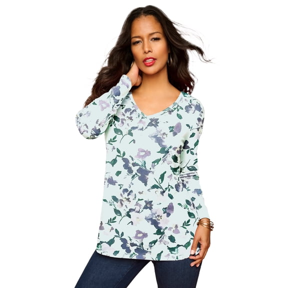 Roaman's Women's Plus Size Ultimate Long Sleeve V Neck Tee