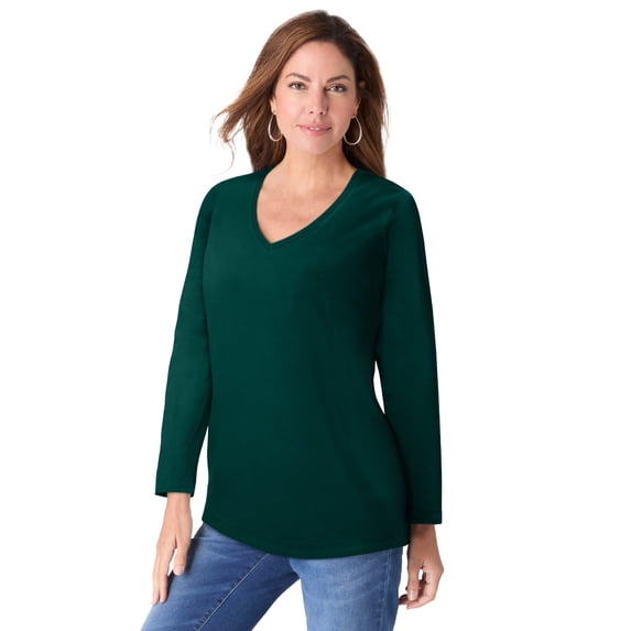 Roaman's Women's Plus Size Ultimate Long Sleeve V Neck Tee