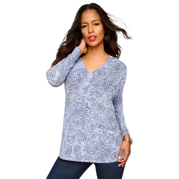 Roaman's Women's Plus Size Ultimate Long Sleeve V Neck Tee