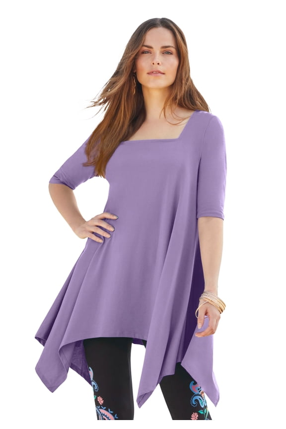 Women's Plus Size Ultimate Square Neck Handkerchief Hem Tunic