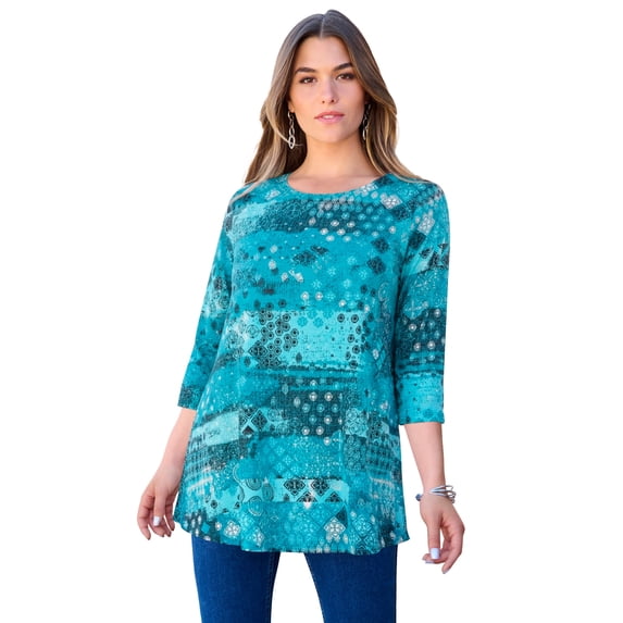 Roaman's Women's Plus Size Ultimate Three Quarter Sleeve Swing Tee