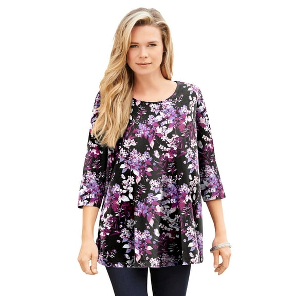 Roaman's Women's Plus Size Ultimate Three Quarter Sleeve Swing Tee
