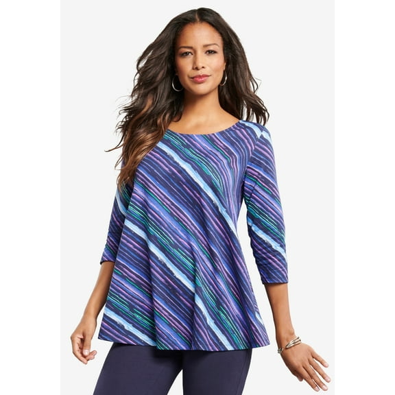 Roaman's Women's Plus Size Ultimate Three Quarter Sleeve Swing Tee