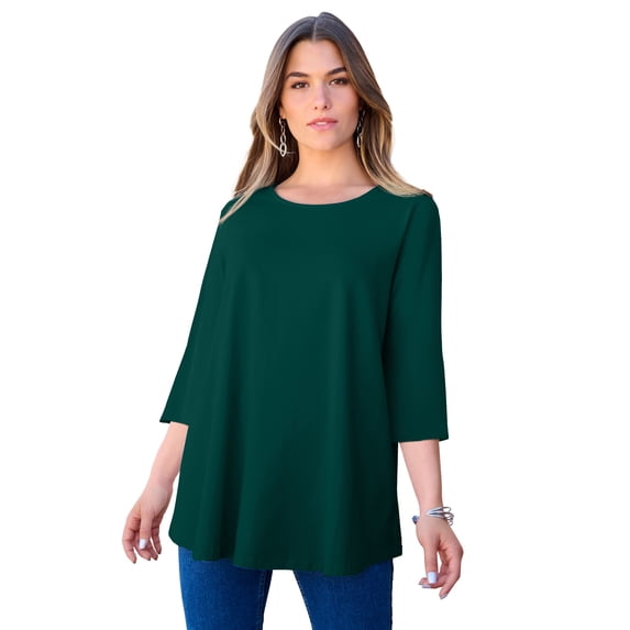 Roaman's Women's Plus Size Ultimate Three Quarter Sleeve Swing Tee