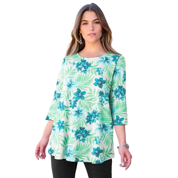 Roaman's Women's Plus Size Ultimate Three Quarter Sleeve Swing Tee