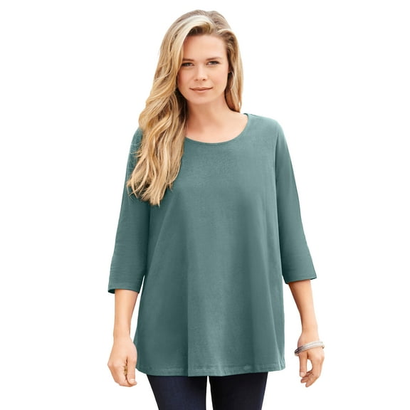 Roaman's Women's Plus Size Ultimate Three Quarter Sleeve Swing Tee