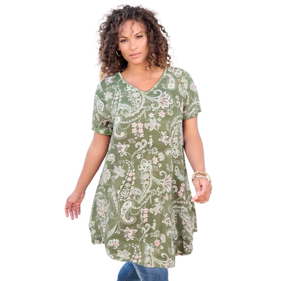 Roaman's Women's Plus Size Ultra Drape V-Neck Swing Tunic Top