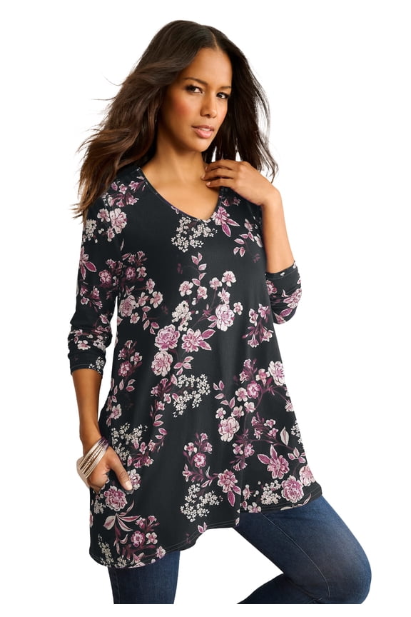 Women's Plus Size Ultra Drape V Neck Swing Tunic