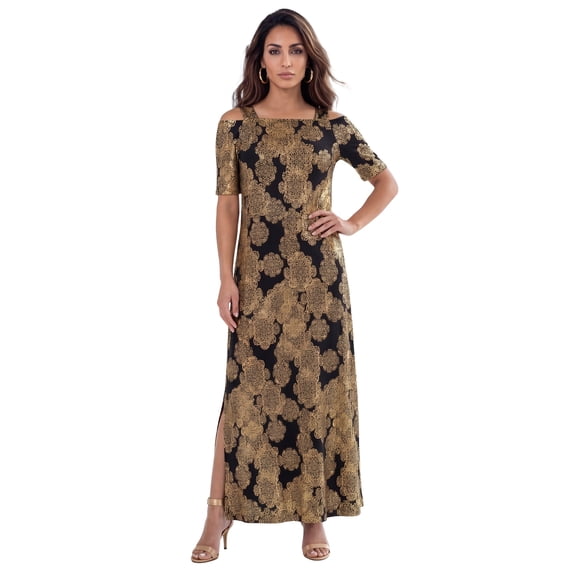 Roaman's Women's Plus Size Petite Plus Size Cold Shoulder Maxi Dress