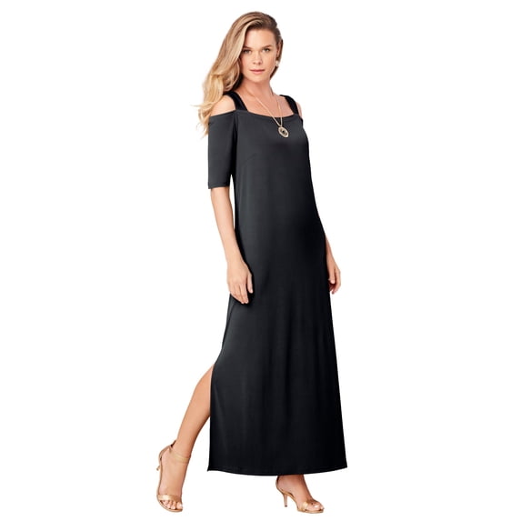 Roaman's Women's Plus Size Cold Shoulder Maxi Dress