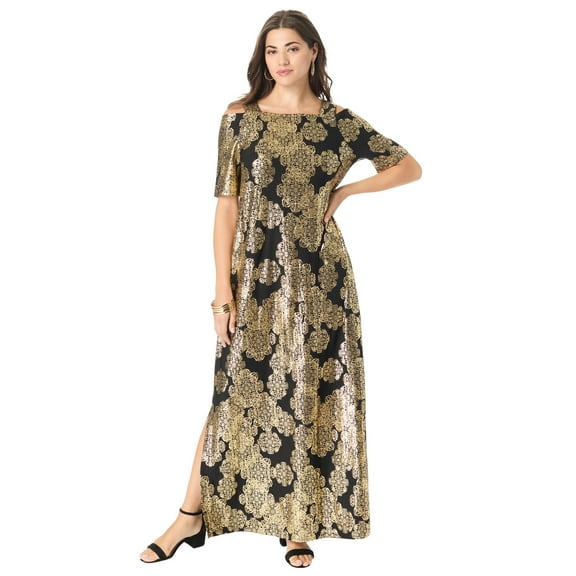Roaman's Women's Plus Size Cold Shoulder Maxi Dress