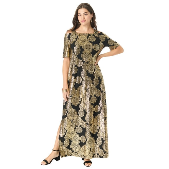Roaman's Women's Plus Size Cold Shoulder Maxi Dress