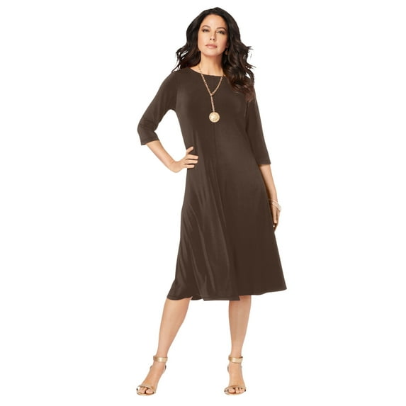 Roaman's Women's Plus Size Ultrasmooth Plus Size Boatneck Swing Dress
