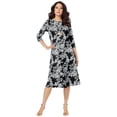thumbnail image 1 of Roaman's Women's Plus Size Petite Plus Size 3/4 Sleeve Boatneck Swing Dress, 1 of 3