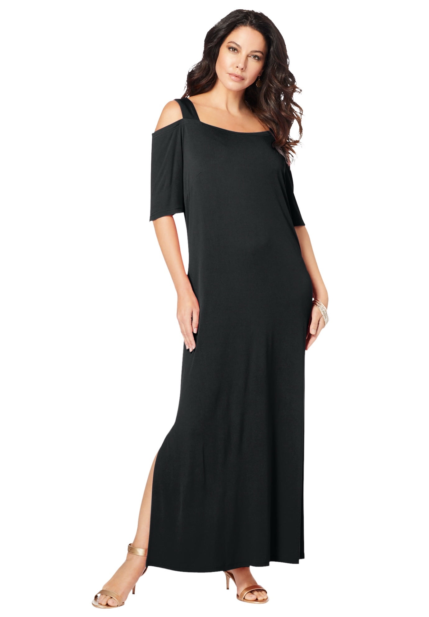Roaman's Women's Plus Size Ultrasmooth Fabric Cold-Shoulder Maxi Dress ...