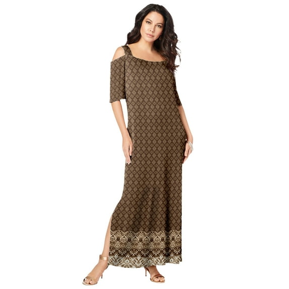 Roaman's Women's Plus Size Ultrasmooth Fabric Cold-Shoulder Maxi Dress