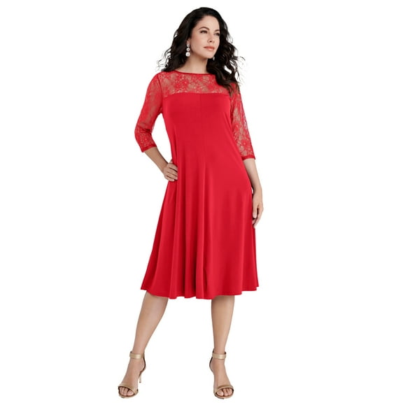 Roaman's Women's Plus Size 3/4 Sleeve Allover Lace Swing Dress