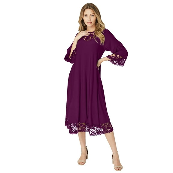 Roaman's Women's Plus Size Lace Cutout Fit And Flare Dress
