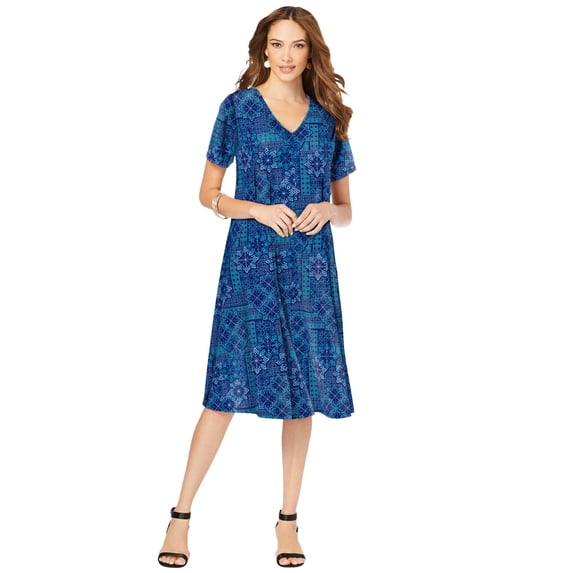 Roaman's Women's Plus Size Ultrasmooth Fabric V-Neck Swing Dress