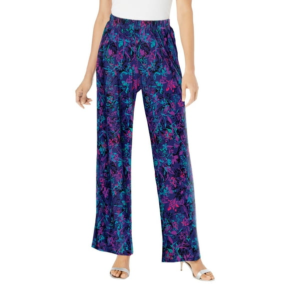 Roaman's Women's Plus Size Ultrasmooth Fabric Wide-Leg Pant Stretch Jersey