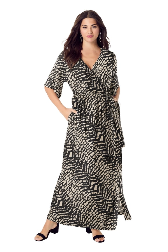 Women's Plus Size Flutter Sleeve Wrap Maxi Dress