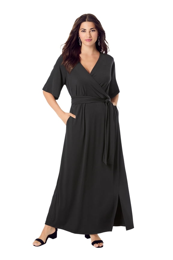 Women's Plus Size Flutter Sleeve Wrap Maxi Dress