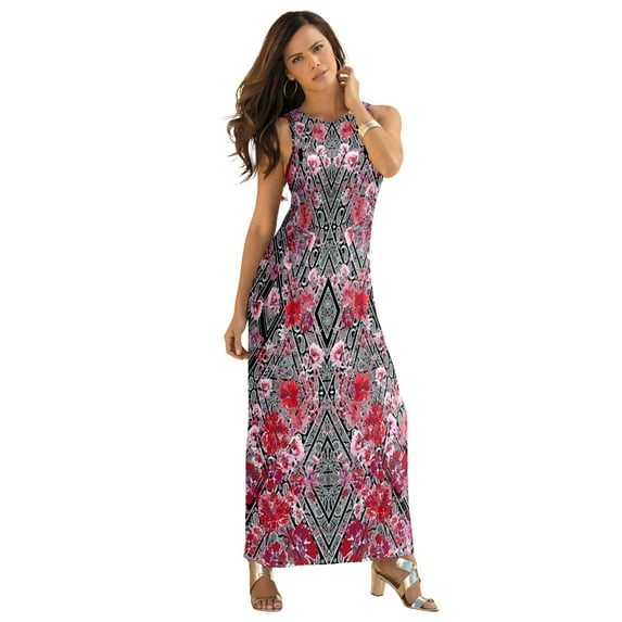 Roaman's Women's Plus Size Petite Plus Size Sleeveless Crew Neck Maxi Dress