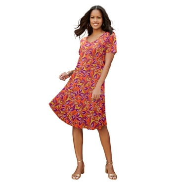 Roaman's Women's Plus Size Ultrasmooth V Neck Swing Dress