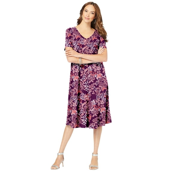 Roaman's Women's Plus Size Petite Plus Size Short Sleeve Sleeve Swing Dress