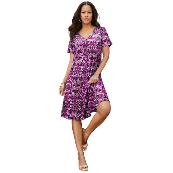 Roaman's Women's Plus Size Petite Plus Size Short Sleeve Sleeve Swing Dress
