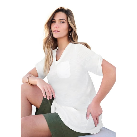 Roaman's Women's Plus Size Slub V-Neck Boyfriend Tunic Top