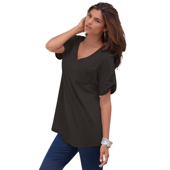 Roaman's Women's Plus Size Slub V-Neck Boyfriend Tunic Top