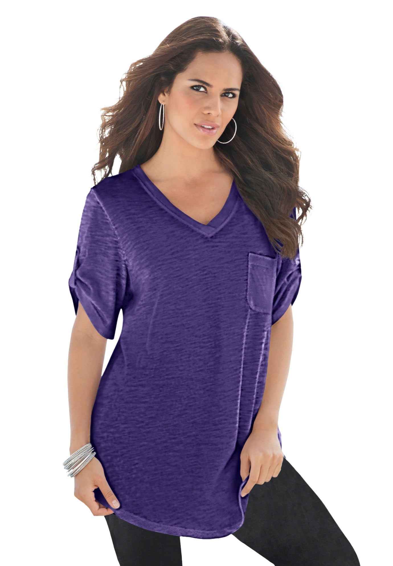 Roaman's Women's Plus Size Plus Size Slub VNeck Boyfriend Tunic Top