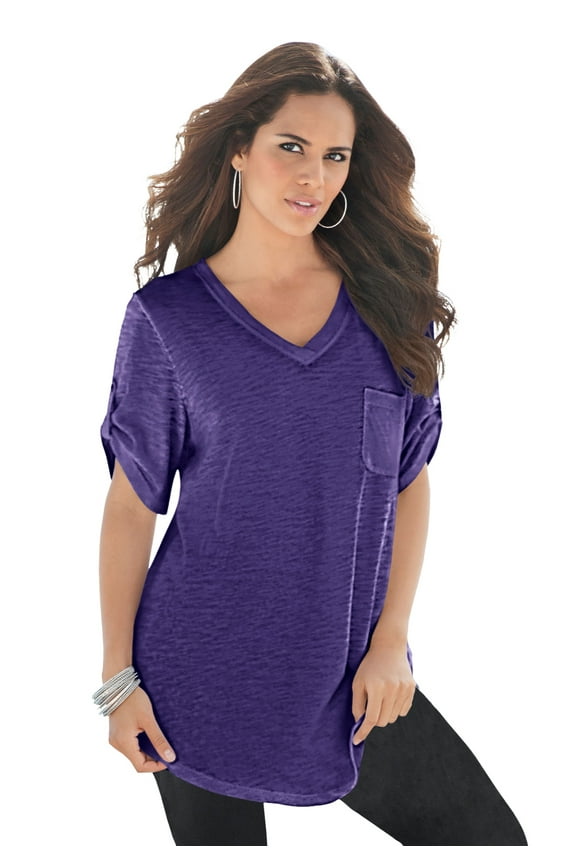 Women's Plus Size Slub V-Neck Boyfriend Tunic Top