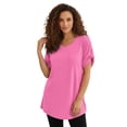 thumbnail image 1 of Roaman's Women's Plus Size Slub V-Neck Boyfriend Tunic Top, 1 of 6