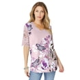 thumbnail image 1 of Roaman's Women's Plus Size Lace Sleeve Printed Tee, 1 of 5