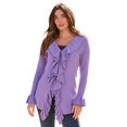 thumbnail image 1 of Roaman's Women's Plus Size V-Neck Ruffle Trim Tie-Front Cardigan, 1 of 3