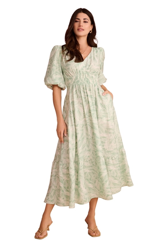 Women's Plus Size V-Neck Sleeve Smocked Waist Maxi Dress