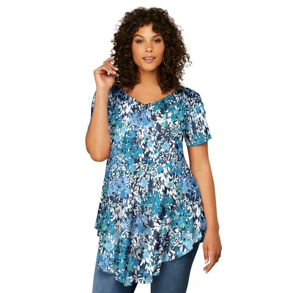 Roaman's Women's Plus Size Ultra Drape V-Neck Swing Tunic Top