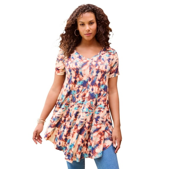 Roaman's Women's Plus Size Ultra Drape V-Neck Swing Tunic Top