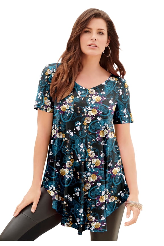 Women's Plus Size Ultra Drape V-Neck Swing Tunic Top