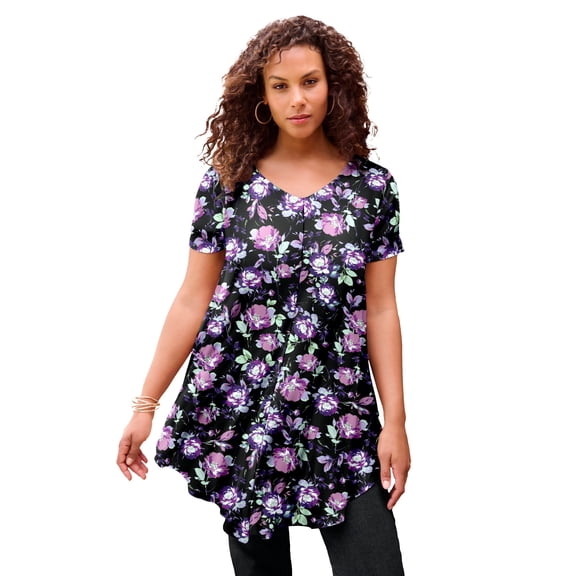 Roaman's Women's Plus Size Ultra Drape V-Neck Swing Tunic Top