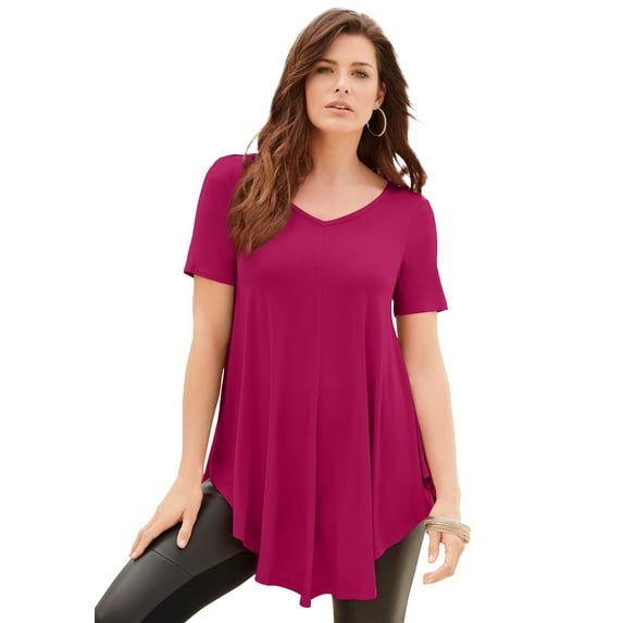 Roaman's Women's Plus Size V Neck Swing Ultra Drape Tunic