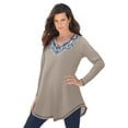 thumbnail image 1 of Roaman's Women's Plus Size Knit Thermal V Neck Swing Tunic – Long Sleeve, 1 of 3