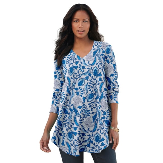 Roaman's Women's Plus Size V Neck Thermal Swing Tunic