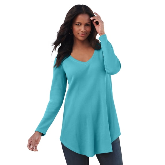 Roaman's Women's Plus Size V Neck Thermal Swing Tunic