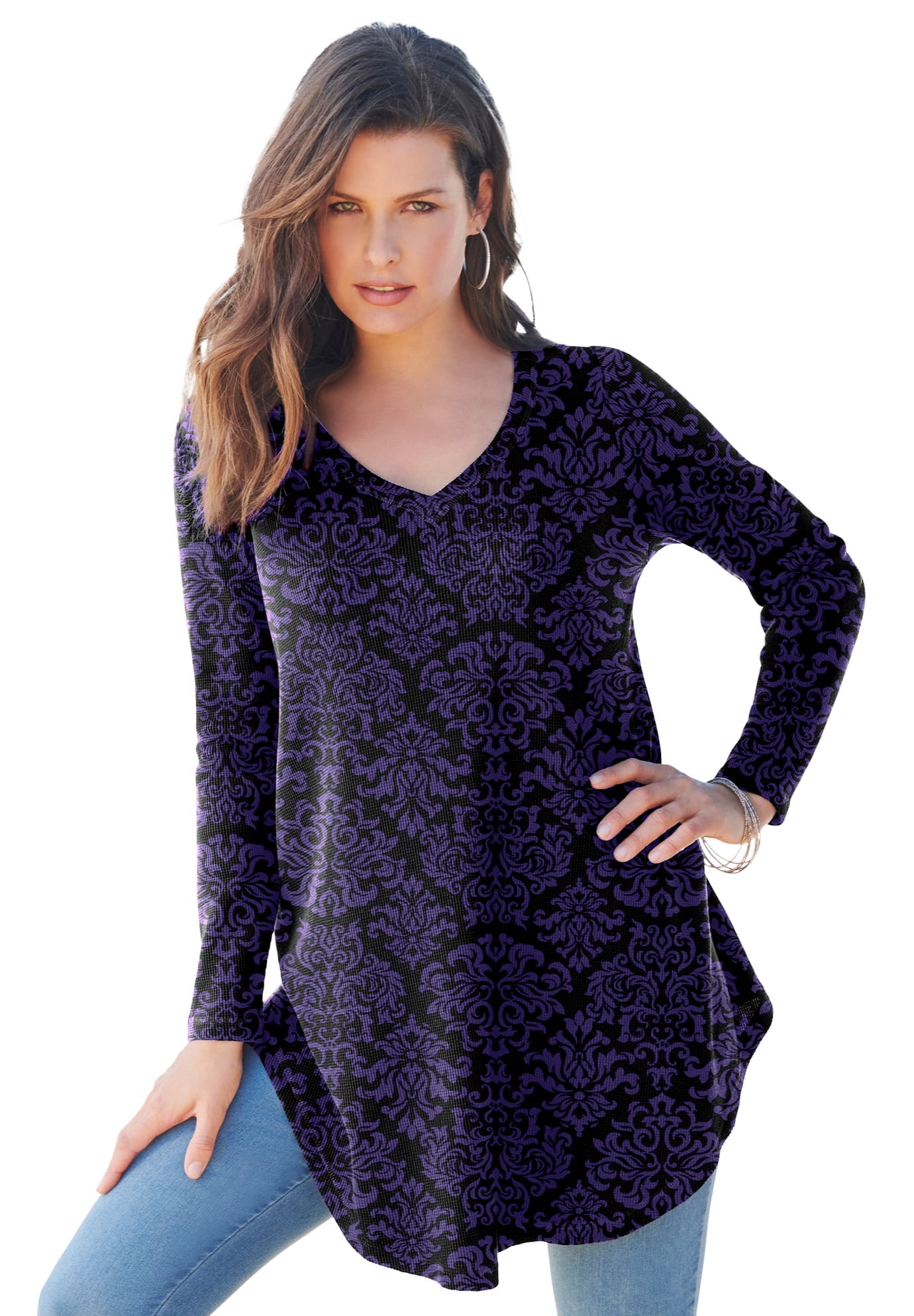 Romanstii Women Plus Size Tops 3/4 Sleeve V Neck Blouse Summer Fashion