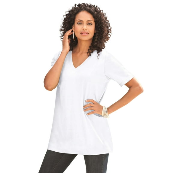Roaman's Women's Plus Size Cotton Ultimate V-Neck Tee