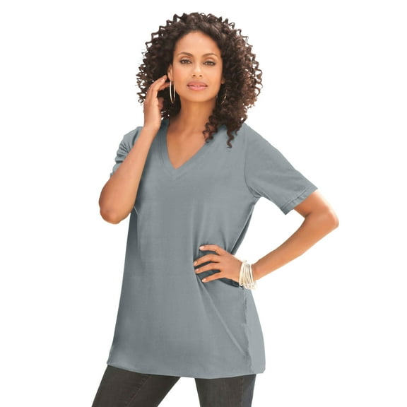 Roaman's Women's Plus Size Cotton Ultimate V-Neck Tee