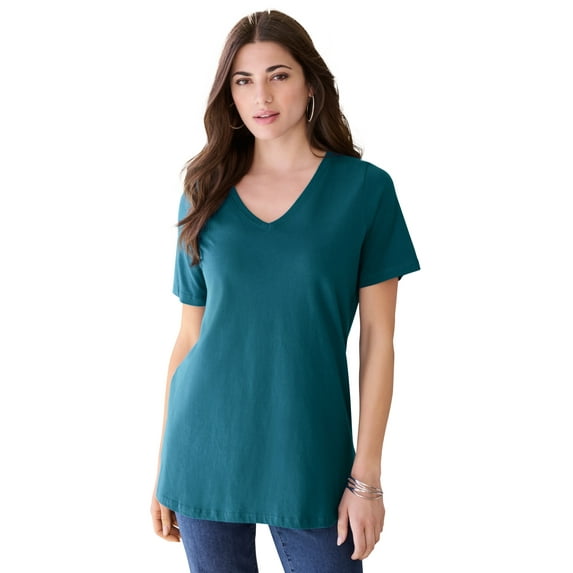 Roaman's Women's Plus Size Cotton Ultimate V-Neck Tee